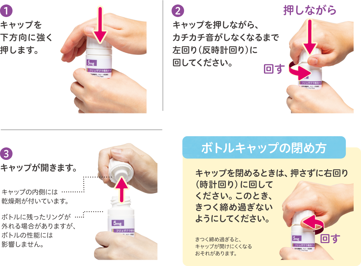 フリュザクラのボトルキャップの開け方と閉め方