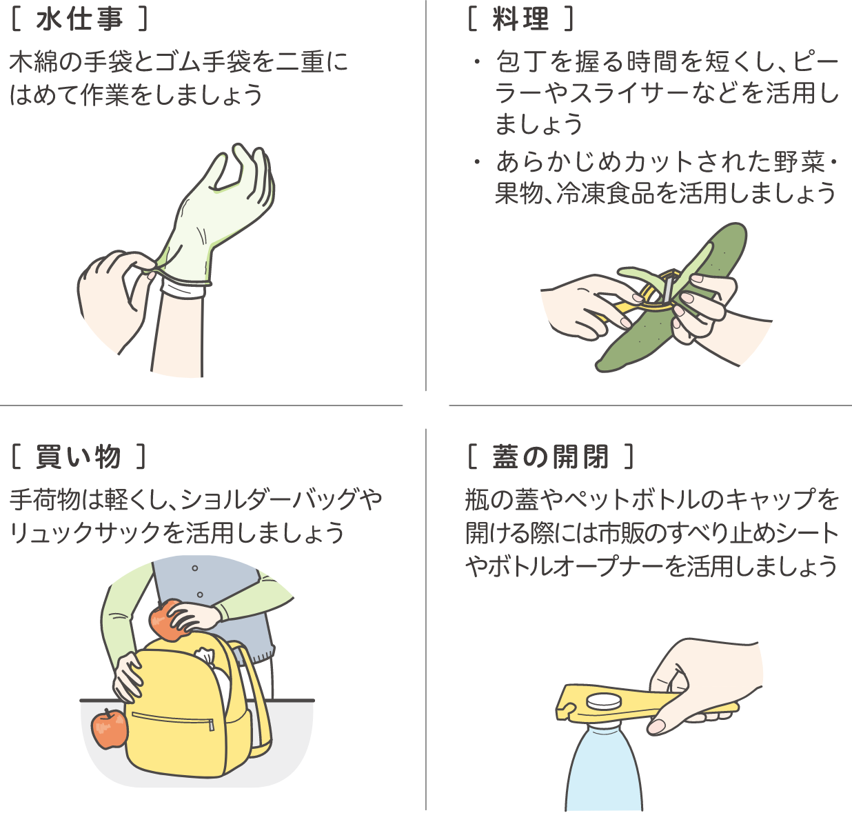 フリュザクラ服用時に、手を摩擦や熱などの刺激から守るための日常生活の工夫